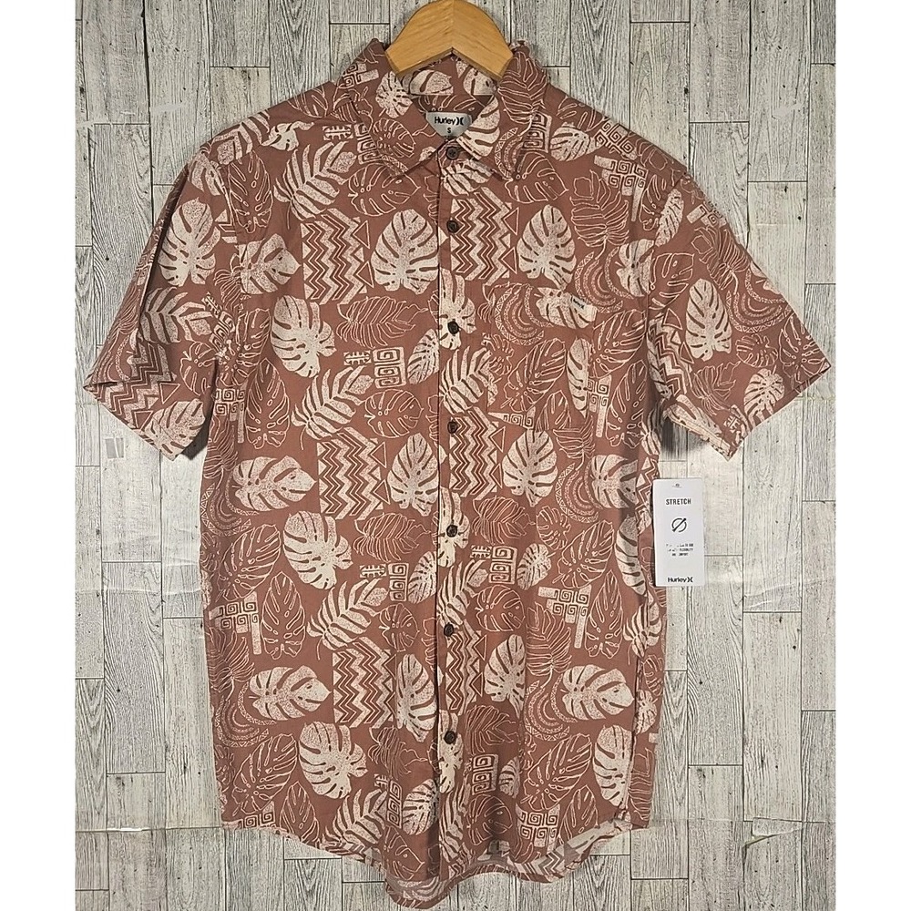 Hurley Shirt SMALL Mens Oao Lido Stretch Short Sleeve Shirt Martian Rust NEW